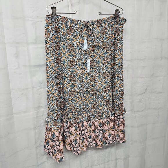 Loft Blue Orange Boho Peasant Skirt Tiered Hippie Festival L - Picture 6 of 12